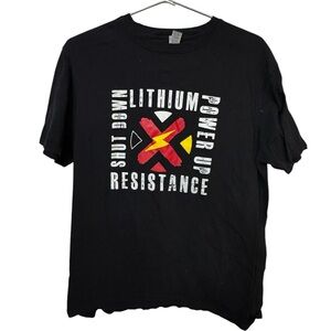 Lithium Resistance Shit Down Power Up Black 90s Men’s L Graphic T-Shirt Rare